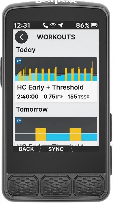 Wahoo Roam 3 — Pantalla de Workouts